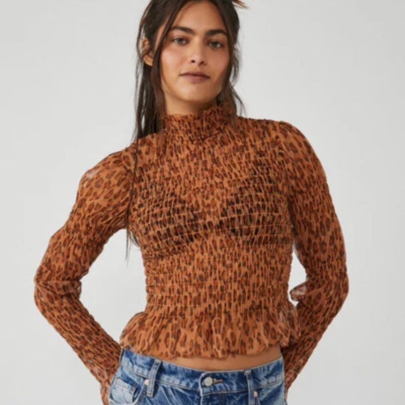 Free People Smocked Hello There Mesh Top, XS - Picture 2 of 4